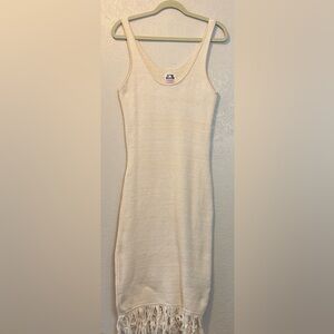 Future Collective Cream Cotton Knit Tank Dress with Fringe